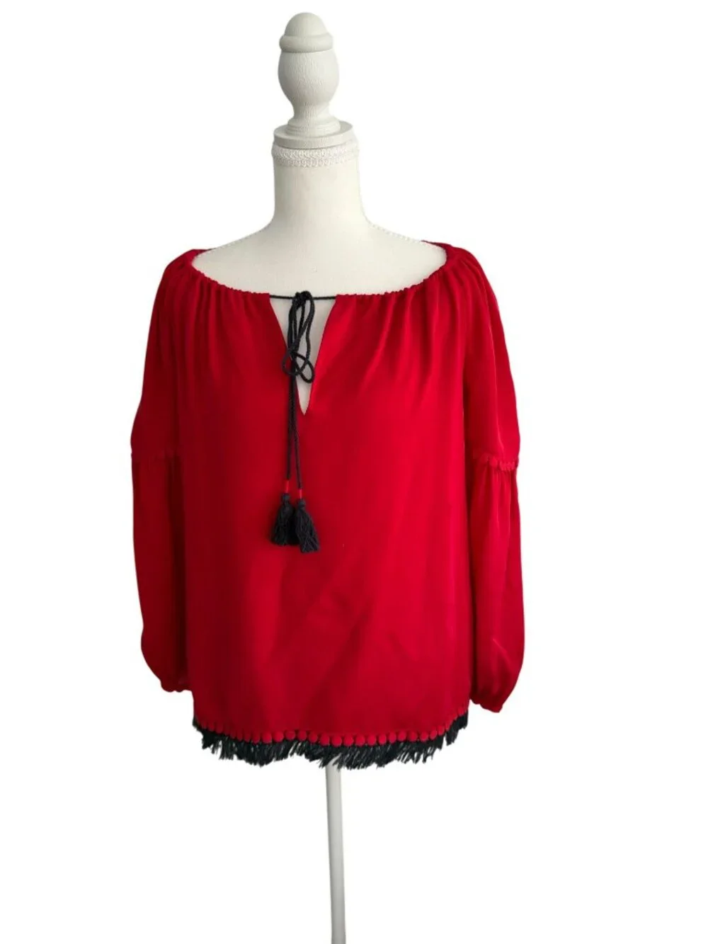 TORY BURCH Red Long Sleeve Blouson Top Size 2